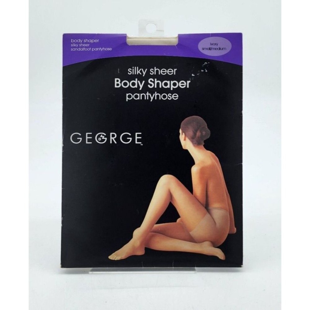 George Silky Sheer Body Shaper Sandalfoot Pantyhose 4858 Ivory Size Small/Medium